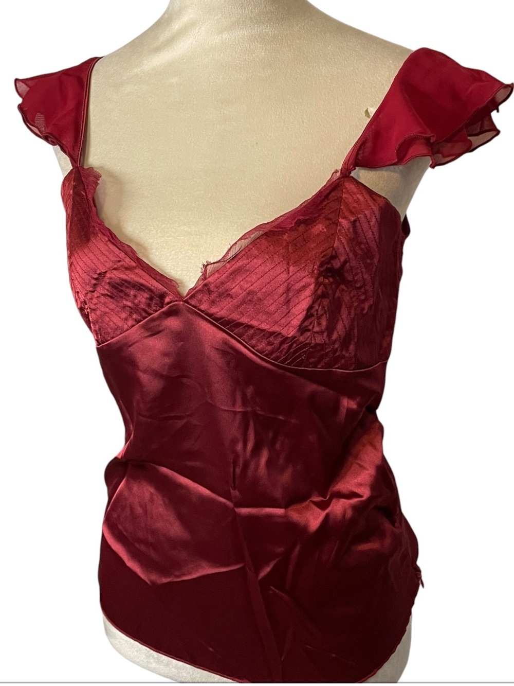 Y2K KAITY Crimson Satin Ruffle Top XL